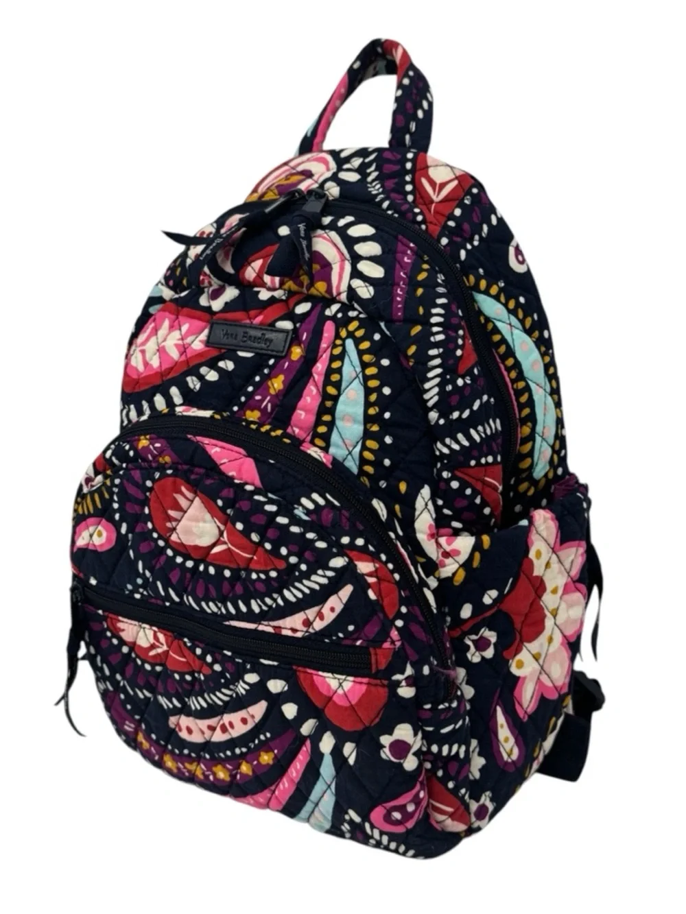 Vera Bradley Quilted Navy Pink Red Painted Paisley Backpack 14